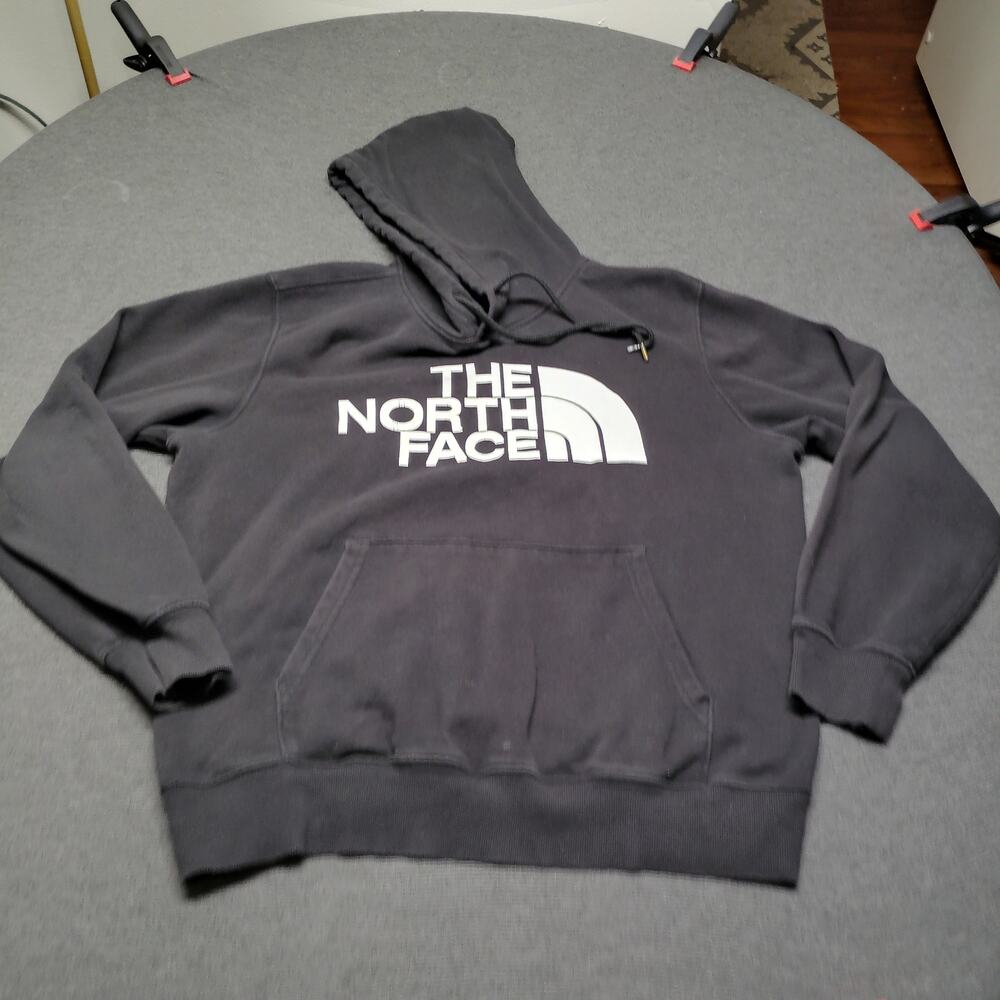 The North Face Mens Sweater Large Black Hoodie Fleece Sweatshirt Center Logo Men